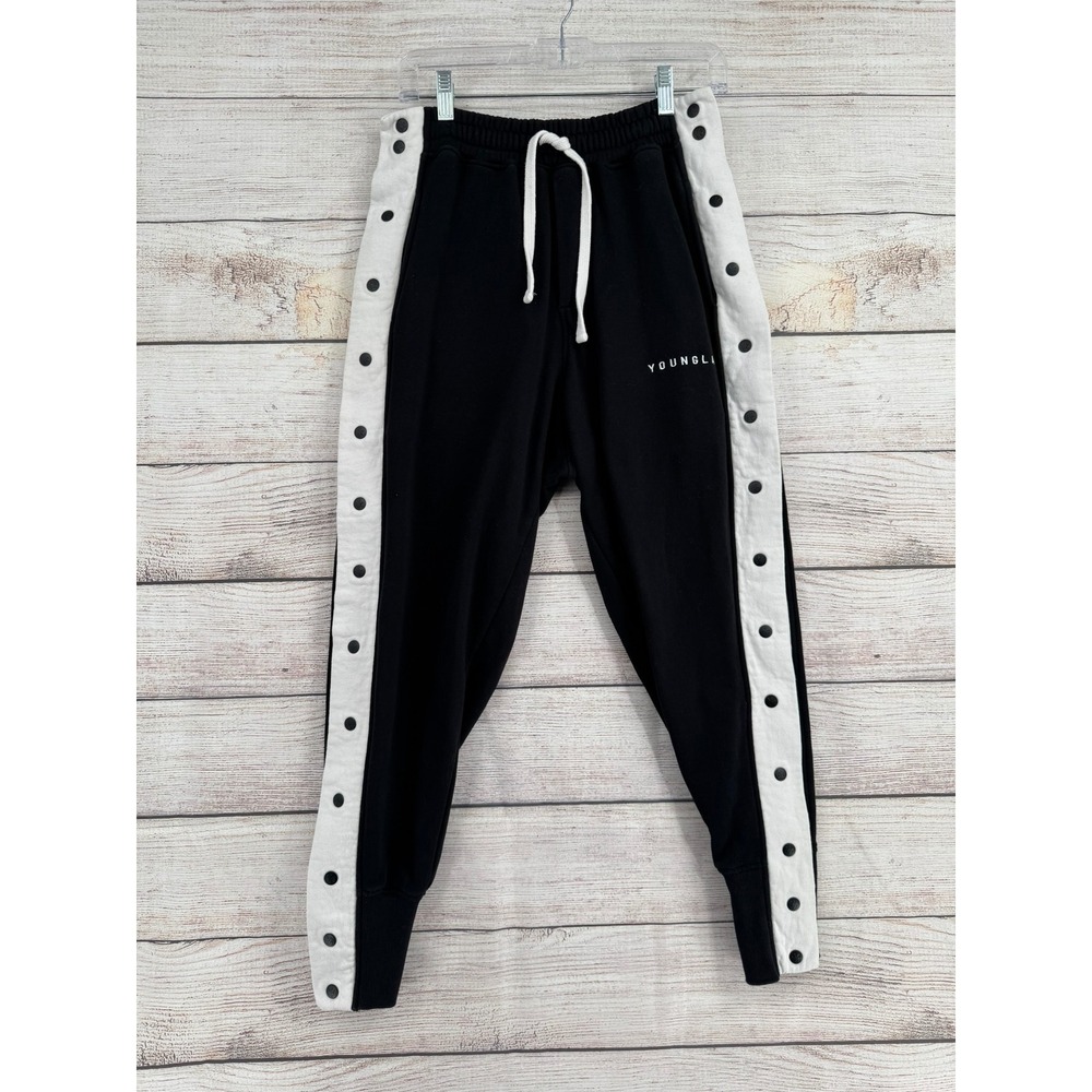 YoungLA Snap Track Pants Men Medium Black White 235 YLA2048 Tearaway Joggers